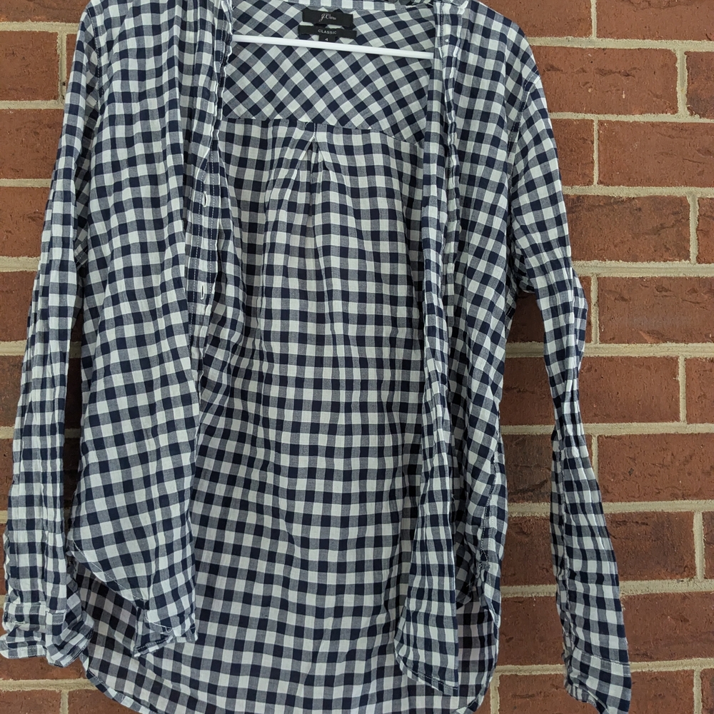J. Crew Navy and White Gingham Button Down Shirt